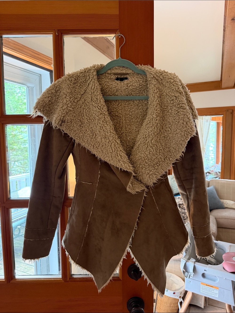 therapy Brown Faux-Suede Jacket with Cream Sherpa Collar
